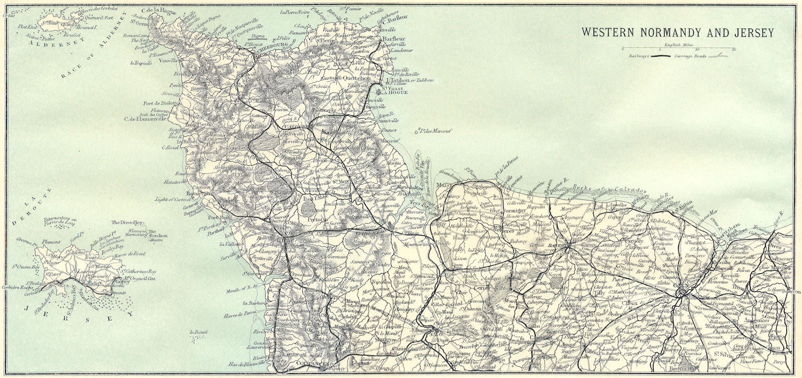 FRANCE. West Normandy & Jersey Normandie 1913 old antique map plan chart